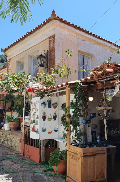 Traditional stone houses and narrow streets of Manolates mountain village