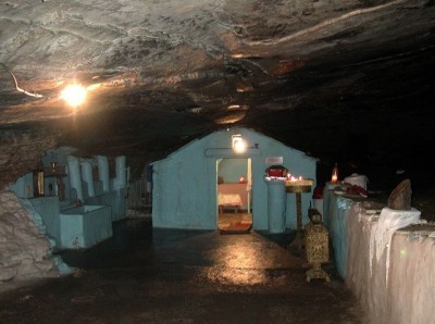 Interior of cave chapel with miraculous icon of Virgin Mary